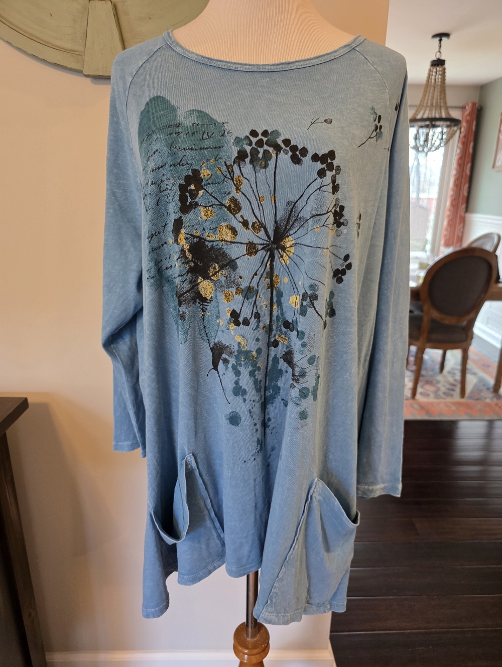 Jess & Jane Women's Size Large Whimsy Floral Artsy Flowy Tunic Cotton Unique